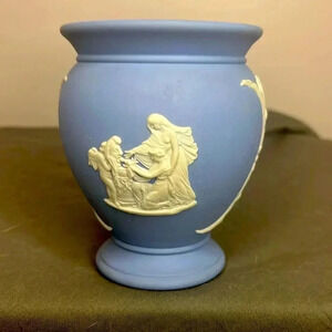Vintage Wedgwood Blue Jasperware Icarus Vase 4" - Made in England